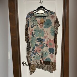 KORI floral and animal print front tied kimono Beach Coverup Size M /L New
